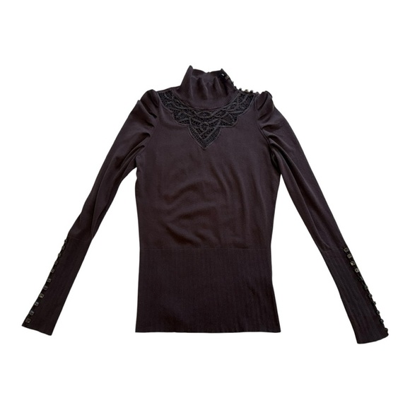 Nougat London Turtleneck Lace Front Long Sleeve Silk Sweater - Size 10 - Picture 4 of 14